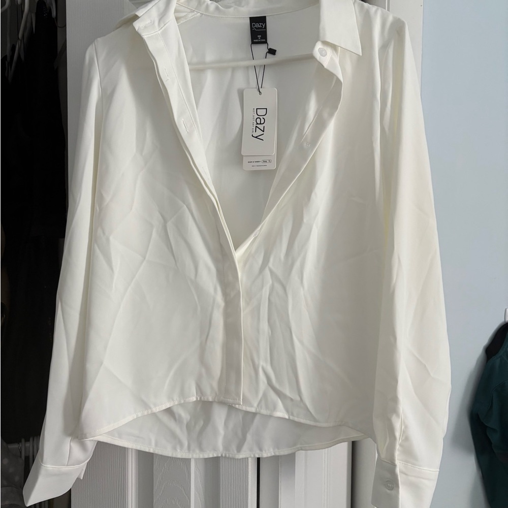 Dazy Women's Elegant White Button-Down Shirt